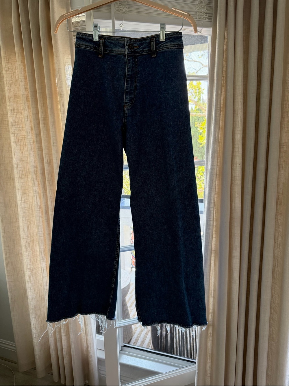 Zara Dark Blue Wide-Leg Raw Hem Jeans